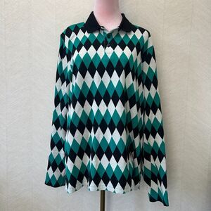 Ted Baker London Multicolor Argyle Pattern Long Sleeve Polo Shirt Mens Size 3